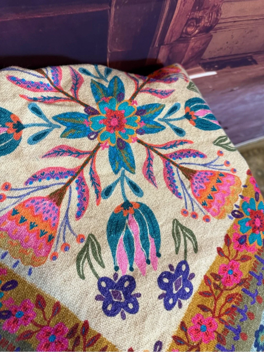 Natural Life Cotton Sofa Couch Cover Colorful Floral Fringe Multicolor